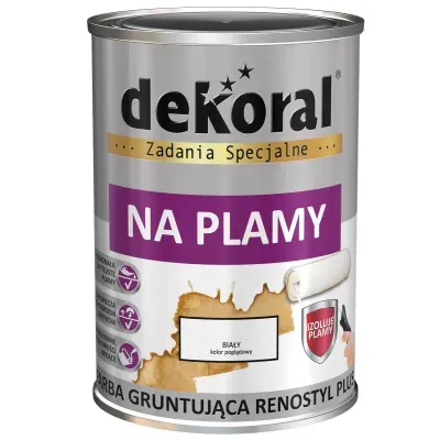 Farba gruntująca RENOSTYL PLUS przeznaczona jest do zamalowywania plam po zaciekach wodnych, sadzy, plam nikotynowych i tłuszczach. Ma charakter farby podkładowej izolujacej i wzmacniającej podłoże, długotrwale zabezpiecza powłokę farby w pomieszczeniach narażonych na działanie wilgoci i rozwój grzybów pleśniowych takich jak łazienki, kuchnie, pływalnie, browary, piekarnie, pralnie itp. Nie chroni tynku przed rozwojem mikroorganizmów.