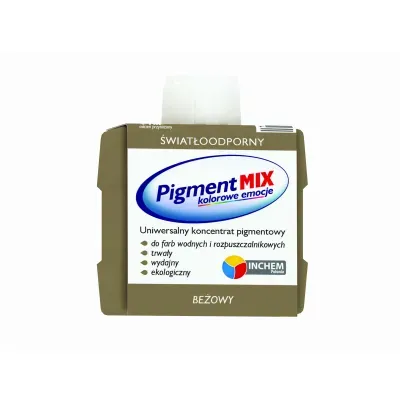 Uniwersalny koncentrat pigmentowy w postaci wodnej dyspersji pigmentów z dodatkiem środków dyspergująco-zwilżających i regulatorów lepkości. Koncentrat Pigment MIX nie zawiera żadnych żywic, glikolu etylenowego, metali ciężkich, lotnych związków organicznych (VOC) i alkilofenoli oksyetylenowanych (APEO).