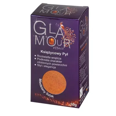 Metaliczne brokaty Glamour Effect Księżycowy Pył po dodaniu do Lazury służą do tworzenia oryginalnych efektów dekoracyjnych wewnątrz pomieszczeń na powierzchniach uprzednio pomalowanych farbami białymi lub kolorowymi. Zastosowanie Glamour Effect Księżycowy Pył daje możliwość uzyskania różnorodnych efektów optycznych, które odmienią charakter każdego wnętrza. Błyszczące drobinki zawarte w Glamour Effect Księżycowy Pył dodane do Lazury Glamour Effect sprawią, że powłoki nabiorą delikatnego blasku.