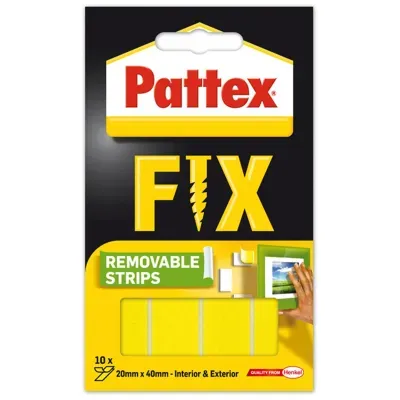 Pattex FIX Usuwalne paski montażowe to idealne rozwiązanie, gdy nie chcesz na stałe przykleić przedmiotów. Po usunięciu nie pozostawiają żadnych śladów. Jeden pasek utrzymuje ciężar do 2 kg. Idealne do mocowania przedmiotów do wielu gładkich powierzchni. Znajdują zastosowanie przy mocowaniu akcesoriów w kuchniach, łazienkach, przy montażu przedmiotów dekoracyjnych, listew przypodłogowych, tabliczek na drzwi itp.