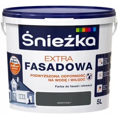 Farba akrylowa do fasad i wnętrz Śnieżka Extra Fasadowa daje matowe, trwałe, odporne na warunki atmosferyczne i w pełni pozwalające "oddychać ścianom" powłoki. Przeznaczona jest do ochronnego i dekoracyjnego malowania elewacji budynków i ścian wewnątrz pomieszczeń. Doskonale przyczepna do podłoży cementowych, cementowo-wapiennych, gipsowych, gipsowo-kartonowych, drewnianych i drewnopochodnych.

- fasady i wnętrza
- odporna na ścieranie
- trwałe i żywe kolory
- odporna na warunki atmosferyczne
- zapewnia "oddychanie ścian"
