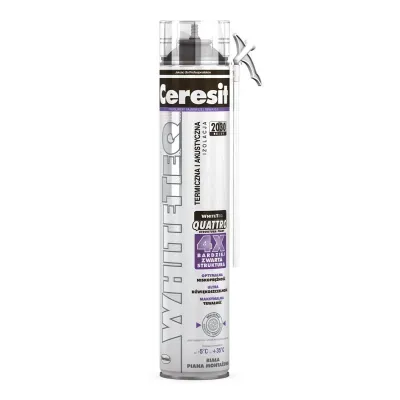 Biała piana poliuretanowa o wyjątkowych parametrach roboczych WhiteTeQ Quattro - jednoskładnikowa biała piana poliuretanowa o 4 x bardziej zwartej strukturze, optymalnej niskoprężności, ultra dźwiękoszczelności i maksymalnej trwałości.