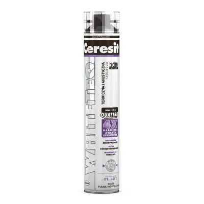 Biała piana poliuretanowa o wyjątkowych parametrach roboczych WhiteTeQ Quattro - jednoskładnikowa biała piana poliuretanowa o 4 x bardziej zwartej strukturze, optymalnej niskoprężności, ultra dźwiękoszczelności i maksymalnej trwałości.