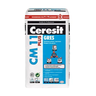 Zaprawa CM 11 PLUS służy do mocowania płytek gresowych i innych płytek ceramicznych, cementowych, kamiennych (oprócz marmuru oraz mozaiki), wewnątrz i na zewnątrz budynków. Zaprawą można mocować płytki na tynkach cementowych i cementowo-wapiennych (wiek powyżej 28 dni), jastrychach cementowych (wiek powyżej 28 dni), betonie (wiek powyżej 3 miesięcy) oraz wewnątrz pomieszczeń na zagruntowanych podłożach: gipsowych, anhydrytowych, materiałach uszczelniających CL 51 (klejenie płytek po 2 dniach od aplikacji) oraz CR 65 (klejenie płytek min. po 2 dniach od aplikacji). 