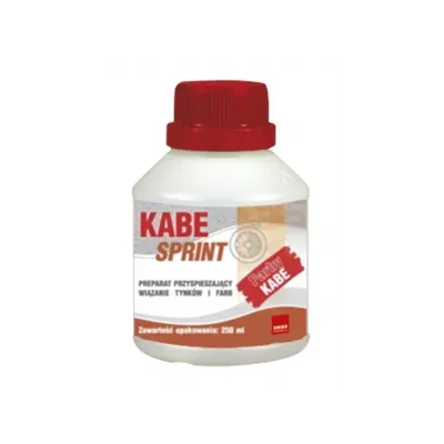 Preparat KABE SPRINT jest łatwym w użyciu gotowym dodatkiem przyspieszającym proces wiązania i wysychania tynków akrylowych, polikrzemianowych i silikonowych oraz elewacyjnych farb akrylowych, polikrzemianowych i silikonowych marki Farby KABE. Jest szczególnie zalecany do stosowania podczas prowadzenia prac elewacyjnych w warunkach obniżonych temperatur (od +1°C do +10°C) i podwyższonej wilgotności powietrza (do ok. 80%). Działanie preparatu polega na szybkim odparowaniu wody z nałożonego materiału i znacznym skróceniu pierwszego etapu procesu wiązania wyrobów dyspersyjnych. Dzięki temu, drugi etap, polegający na wiązaniu spoiwa i wysychaniu, może się rozpocząć znacznie wcześniej, a nałożony materiał szybciej (już po około 6÷8 godzinach) uzyskuje odporność na nagłe ochłodzenie lub opady atmosferyczne. Szybkość działania preparatu jest uzależniona od temperatury i wilgotności otoczenia. Preparat aplikuje się do opakowania tynku/farby bezpośrednio przed zastosowaniem na elewacji. Zastoso