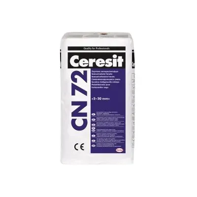 Zaprawa Ceresit CN 72 służy do wyrównywania stropów betonowych oraz podkładów cementowych i anhydrytowych pod posadzki z płytek ceramicznych, wszelkiego rodzaju podłogi drewniane (parkiety, deski z drewna klejonego, mozaikę) oraz pod panele podłogowe i wszelkiego rodzaju wykładziny, np. dywanowe, korkowe, PCW. Może być stosowana wewnątrz budynków, w pomieszczeniach nienarażonych na trwałe zawilgocenie: w magazynach, warsztatach, halach produkcyjnych, garażach, na poddaszach, w pomieszczeniach gospodarczych itp. Z zaprawy CN 72 można także wylewać posadzki użytkowe grubości od 6 do 20 mm.