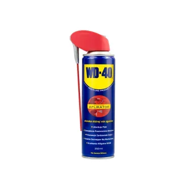WD - 40 to wielofunkcyjny preparat, który: czyści i konserwuje, likwiduje skrzypienie i piski, usuwa wodę, poluzowuje zardzewiałe części, uwalnia zacinające się mechanizmy, zabezpiecza metalowe powierzchnie przed korozją. Nie zawiera silikonu.