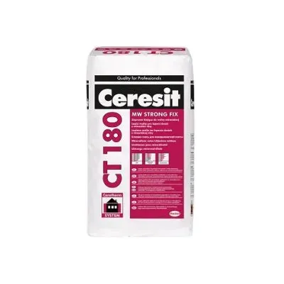 Zaprawa klejąca Ceresit CT 180 służy do ocieplania ścian zewnętrznych budynków metodą lekką-mokrą z zastosowaniem fasadowych płyt z wełny mineralnej oraz do ocieplania stropów (od strony sufitów) z zastosowaniem płyt wełny mineralnej lamelowej. Jest składnikiem złożonego systemu ocieplania ścian zewnętrznych (ETICS) budynków Ceresit Ceretherm Wool. Jest odpowiednia zarówno do ocieplania budynków nowo wznoszonych, jak i poddawanych termorenowacji.
