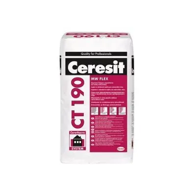Zaprawa Ceresit CT 190 służy do ocieplania ścian zewnętrznych budynków z zastosowaniem wełny mineralnej fasadowej i lamelowej oraz do ocieplania stropów (od strony sufitów) z zastosowaniem wełny mineralnej lamelowej. Jest składnikiem złożonego systemu ocieplania ścian zewnętrznych (ETICS) budynków Ceresit Ceretherm Wool. Jest odpowiednia zarówno do ocieplania budynków nowo wznoszonych, jak i poddawanych termorenowacji.