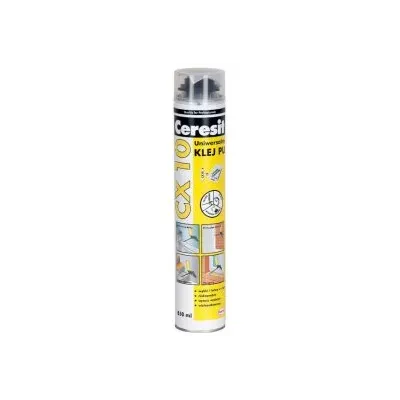 Uniwersalny klej poliuretanowy Ceresit CX 10 z powodzeniem umożliwia mocowanie i klejenie takich materiałów jak bloczki z betonu komórkowego, drewno, płyty OSB, płyty g-k, elementy styropianowe, powłoki bitumiczne, szkło, blacha ocynkowana, blacha powlekana powłoką poliestrową i inne.
CX 10 z powodzeniem zastępuje tradycyjne cementowe zaprawy murarskie przy wykonywaniu ścianek działowych. Nie wymaga użycia prądu, wody oraz specjalistycznego sprzętu.  Posiada przy tym znacznie lepsze właściwości termoizolacyjne od tradycyjnych zapraw cementowych.
Klej jest gotowy do użycia bezpośrednio po wstrząśnięciu zawartości puszki. Ceresit CX 10 zapewnia precyzyjne i mocne połączenie już po 2 godzinach. Gwarantuje prowadzenie prac przy temperaturze od +5°C oraz przy wysokiej wilgotności powietrza. Ceresit CX 10 może być stosowany wewnątrz i na zewnątrz pomieszczeń, zarówno na powierzchnie poziome jak i pionowe.