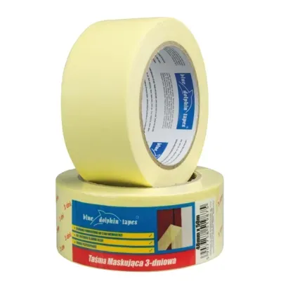 Maskująca taśma malarska z klejem do zabezpieczania i maskowania powierzchni przy malowaniu farbami akrylowymi, emulsyjnymi i innymi.  Ochrona powierzchni do 3 dni (wewnątrz); Nie zostawia śladów kleju; Dobra przyczepność.