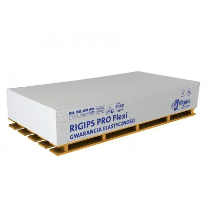 Płyta gipsowo-kartonowa typ A (GKB), standardowa gięta. Do gięcia na sucho i mokro. Przeznaczona do wykonywania łukowych poszyć lub okładzin lekkich systemów okładzin ściennych, ścian działowych oraz sufitów podwieszanych oraz do wszelkich zakrzywionych powierzchni w zabudowie wnętrz.