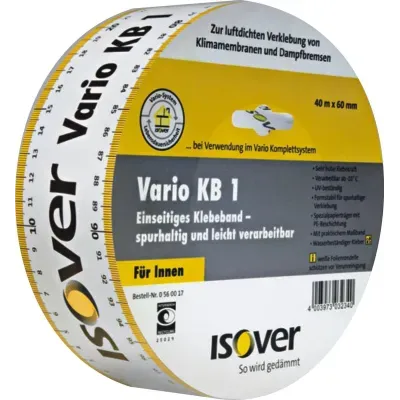 Jednostronna szeroka taśma klejąca o bardzo dużej sile klejenia. Specjalnie opracowana dla pewnego i hermetycznego zaklejania styków inteligentnej paroizolacji VARIO KM Duplex. 