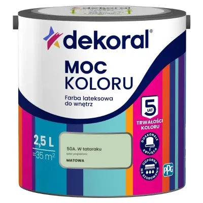 513678 DEKORAL MOC KOLORU W TARTAKU 2,5L MAT farba lateksowa odporna na szorowanie zużycie 14m2L.jpg