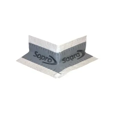 Narożniki uszczelniające z elastomerowej taśmy uszczelniającej, wzmocnione flizeliną do elastycznego i wodoszczelnego uszczelniania szczelin dylatacyjnych­ i złączeniowych w narożach zewnętrznych i wewnętrznych. Stosuje się razem z taśmą Sopro DBF 638.