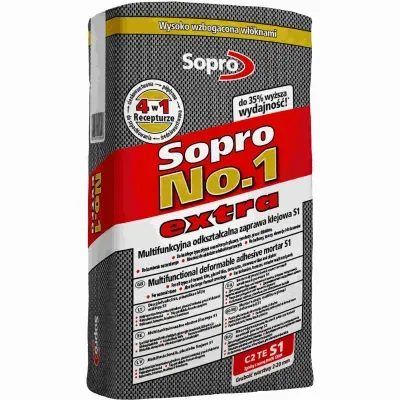 Multifunkcyjna, wysokoelastyczna, odkształcalna, cementowa zaprawa klejowa do przyklejania i mocowania płytek ceramicznych oraz niewrażliwego na przebarwienia kamienia naturalnego. Szczególnie zalecana do stosowania w?basenach kąpielowych, na tarasach, elewacjach, na podłogach i ścianach ogrzewanych oraz w obiektach usługowych i przemysłowych. Również do układania płytek na starych okładzinach metodą „płytka na płytkę”.
- Klasyfikacja C2 TE S1 wg normy PN-EN 12004
- Wyższa wydajność aż do 50%1)
- Multifunkcyjna (do 20 mm): zaprawa cienkowarstwowa, zaprawa średniowarstwowa, zaprawa półpłynna, do szpachlowania powierzchni, do 20 mm grubości warstwy
- Spełnia wymogi dla zapraw elastycznych „Flexmörtel” ­Stowarzyszenia Niemieckich Producentów Zapraw Klejowych
- C2: przyczepność ? 1,0 N/mm2
- T: wysoka stabilność dzięki wzmocnieniu włóknami
- E: długi czas otwartego schnięcia ? 30 minut
- S1: ugięcie ? 2,5 mm
- Do płyt wielkoformatowych
- W pomieszczeniach i na zewnątrz