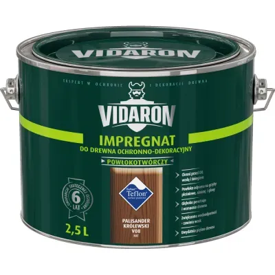 Nowoczesny impregnat do ochronno-dekoracyjnego malowania drewna na zewnątrz i wewnątrz pomieszczeń. Zabezpiecza drewno przed niszczącymi warunkami atmosferycznymi, dodatkowo tworzy na powierzchni drewna ochronną powłokę odporną na biokorozję - sinizna, grzyby pleśniowe. W połączeniu z bezbarwnym Impregnatem Ochronnym VIDARON zapewnia pełną ochronę drewna.