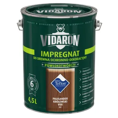 Nowoczesny impregnat do ochronno-dekoracyjnego malowania drewna na zewnątrz i wewnątrz pomieszczeń. Zabezpiecza drewno przed niszczącymi warunkami atmosferycznymi, dodatkowo tworzy na powierzchni drewna ochronną powłokę odporną na biokorozję - sinizna, grzyby pleśniowe. W połączeniu z bezbarwnym Impregnatem Ochronnym VIDARON zapewnia pełną ochronę drewna.