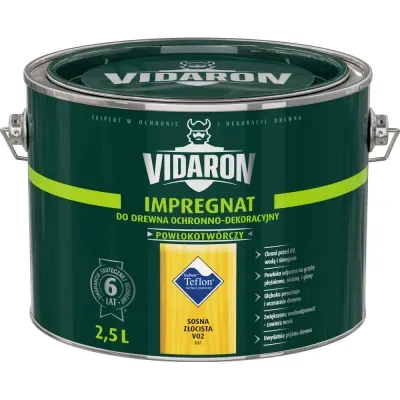 Nowoczesny impregnat do ochronno-dekoracyjnego malowania drewna na zewnątrz i wewnątrz pomieszczeń. Zabezpiecza drewno przed niszczącymi warunkami atmosferycznymi, dodatkowo tworzy na powierzchni drewna ochronną powłokę odporną na biokorozję - sinizna, grzyby pleśniowe. W połączeniu z bezbarwnym Impregnatem Ochronnym VIDARON zapewnia pełną ochronę drewna.