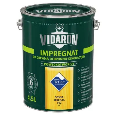 Nowoczesny impregnat do ochronno-dekoracyjnego malowania drewna na zewnątrz i wewnątrz pomieszczeń. Zabezpiecza drewno przed niszczącymi warunkami atmosferycznymi, dodatkowo tworzy na powierzchni drewna ochronną powłokę odporną na biokorozję - sinizna, grzyby pleśniowe. W połączeniu z bezbarwnym Impregnatem Ochronnym VIDARON zapewnia pełną ochronę drewna.