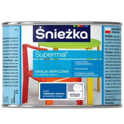 SUPERMAL® Emalia akrylowa przeznaczona jest do dekoracyjno-ochronnego malowania drewna, materiałów drewnopochodnych, tynków oraz elementów stalowych i żeliwnych użytkowanych wewnątrz i na zewnątrz pomieszczeń, takich jak: drzwi, okna, meble itp. Rekomendowana jest do malowania zabawek i elementów wyposażenia placów zabaw.
- Łagodny zapach.
- Łatwa aplikacja.
- Wodorozcieńczalna.
- Szybkie wysychanie.
- Odporność na działanie czynników atmosferycznych.
- Zwiększona trwałość powłoki.
- Doskonałe krycie i przyczepność do podłoża.
- Produkt spełnia wymogi w zakresie palności określone w punktach 4.1, 4.4 i 5.4 normy bezpieczeństwa zabawek PN-EN 71-2+A1:2014-06 oraz w zakresie części 3 Migracja określonych pierwiastków normy PN-EN 71-3+A1:2014-12.