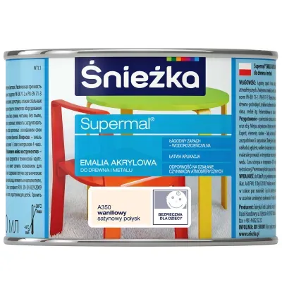SUPERMAL® Emalia akrylowa przeznaczona jest do dekoracyjno-ochronnego malowania drewna, materiałów drewnopochodnych, tynków oraz elementów stalowych i żeliwnych użytkowanych wewnątrz i na zewnątrz pomieszczeń, takich jak: drzwi, okna, meble itp. Rekomendowana jest do malowania zabawek i elementów wyposażenia placów zabaw.
- Łagodny zapach.
- Łatwa aplikacja.
- Wodorozcieńczalna.
- Szybkie wysychanie.
- Odporność na działanie czynników atmosferycznych.
- Zwiększona trwałość powłoki.
- Doskonałe krycie i przyczepność do podłoża.
- Produkt spełnia wymogi w zakresie palności określone w punktach 4.1, 4.4 i 5.4 normy bezpieczeństwa zabawek PN-EN 71-2+A1:2014-06 oraz w zakresie części 3 Migracja określonych pierwiastków normy PN-EN 71-3+A1:2014-12.