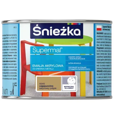 SUPERMAL® Emalia akrylowa przeznaczona jest do dekoracyjno-ochronnego malowania drewna, materiałów drewnopochodnych, tynków oraz elementów stalowych i żeliwnych użytkowanych wewnątrz i na zewnątrz pomieszczeń, takich jak: drzwi, okna, meble itp. Rekomendowana jest do malowania zabawek i elementów wyposażenia placów zabaw.
- Łagodny zapach.
- Łatwa aplikacja.
- Wodorozcieńczalna.
- Szybkie wysychanie.
- Odporność na działanie czynników atmosferycznych.
- Zwiększona trwałość powłoki.
- Doskonałe krycie i przyczepność do podłoża.
- Produkt spełnia wymogi w zakresie palności określone w punktach 4.1, 4.4 i 5.4 normy bezpieczeństwa zabawek PN-EN 71-2+A1:2014-06 oraz w zakresie części 3 Migracja określonych pierwiastków normy PN-EN 71-3+A1:2014-12.