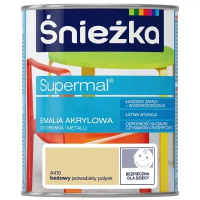 SUPERMAL® Emalia akrylowa przeznaczona jest do dekoracyjno-ochronnego malowania drewna, materiałów drewnopochodnych, tynków oraz elementów stalowych i żeliwnych użytkowanych wewnątrz i na zewnątrz pomieszczeń, takich jak: drzwi, okna, meble itp. Rekomendowana jest do malowania zabawek i elementów wyposażenia placów zabaw.
- Łagodny zapach.
- Łatwa aplikacja.
- Wodorozcieńczalna.
- Szybkie wysychanie.
- Odporność na działanie czynników atmosferycznych.
- Zwiększona trwałość powłoki.
- Doskonałe krycie i przyczepność do podłoża.
- Produkt spełnia wymogi w zakresie palności określone w punktach 4.1, 4.4 i 5.4 normy bezpieczeństwa zabawek PN-EN 71-2+A1:2014-06 oraz w zakresie części 3 Migracja określonych pierwiastków normy PN-EN 71-3+A1:2014-12.