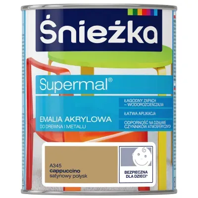 SUPERMAL® Emalia akrylowa przeznaczona jest do dekoracyjno-ochronnego malowania drewna, materiałów drewnopochodnych, tynków oraz elementów stalowych i żeliwnych użytkowanych wewnątrz i na zewnątrz pomieszczeń, takich jak: drzwi, okna, meble itp. Rekomendowana jest do malowania zabawek i elementów wyposażenia placów zabaw.
- Łagodny zapach.
- Łatwa aplikacja.
- Wodorozcieńczalna.
- Szybkie wysychanie.
- Odporność na działanie czynników atmosferycznych.
- Zwiększona trwałość powłoki.
- Doskonałe krycie i przyczepność do podłoża.
- Produkt spełnia wymogi w zakresie palności określone w punktach 4.1, 4.4 i 5.4 normy bezpieczeństwa zabawek PN-EN 71-2+A1:2014-06 oraz w zakresie części 3 Migracja określonych pierwiastków normy PN-EN 71-3+A1:2014-12.