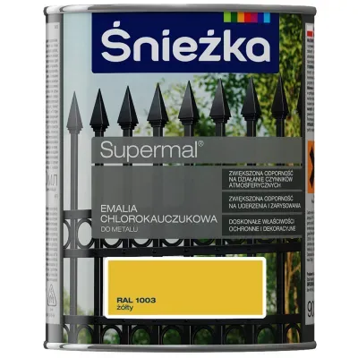 SUPERMAL® Emalia chlorokauczukowa zalecana jest do dekoracyjno-ochronnego malowania elementów stalowych i żeliwnych eksploatowanych na zewnątrz pomieszczeń, szczególnie narażonych na działanie czynników atmosferycznych takich jak: konstrukcje budowlane,  ogrodzenia,  balustrady, urządzenia mechaniczne  itp. Może być stosowana także do dekoracyjnego malowania podłoży betonowych i tynków cementowo-wapiennych nie narażonych na ścieranie.
- Zwiększona odporność na działanie czynników atmosferycznych.
- Zwiększona odporność na uderzenia i zarysowania.
- Doskonałe właściwości ochronne i dekoracyjne.