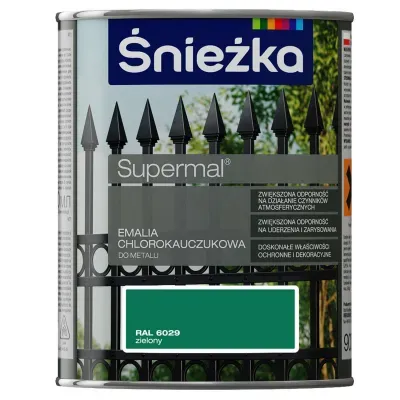 SUPERMAL® Emalia chlorokauczukowa zalecana jest do dekoracyjno-ochronnego malowania elementów stalowych i żeliwnych eksploatowanych na zewnątrz pomieszczeń, szczególnie narażonych na działanie czynników atmosferycznych takich jak: konstrukcje budowlane,  ogrodzenia,  balustrady, urządzenia mechaniczne  itp. Może być stosowana także do dekoracyjnego malowania podłoży betonowych i tynków cementowo-wapiennych nie narażonych na ścieranie.
- Zwiększona odporność na działanie czynników atmosferycznych.
- Zwiększona odporność na uderzenia i zarysowania.
- Doskonałe właściwości ochronne i dekoracyjne.