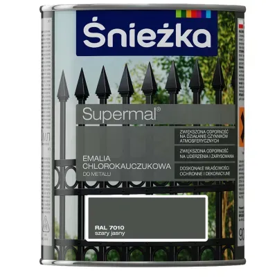 SUPERMAL® Emalia chlorokauczukowa zalecana jest do dekoracyjno-ochronnego malowania elementów stalowych i żeliwnych eksploatowanych na zewnątrz pomieszczeń, szczególnie narażonych na działanie czynników atmosferycznych takich jak: konstrukcje budowlane,  ogrodzenia,  balustrady, urządzenia mechaniczne  itp. Może być stosowana także do dekoracyjnego malowania podłoży betonowych i tynków cementowo-wapiennych nie narażonych na ścieranie.
- Zwiększona odporność na działanie czynników atmosferycznych.
- Zwiększona odporność na uderzenia i zarysowania.
- Doskonałe właściwości ochronne i dekoracyjne.