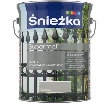 SUPERMAL® Emalia chlorokauczukowa zalecana jest do dekoracyjno-ochronnego malowania elementów stalowych i żeliwnych eksploatowanych na zewnątrz pomieszczeń, szczególnie narażonych na działanie czynników atmosferycznych takich jak: konstrukcje budowlane,  ogrodzenia,  balustrady, urządzenia mechaniczne  itp. Może być stosowana także do dekoracyjnego malowania podłoży betonowych i tynków cementowo-wapiennych nie narażonych na ścieranie.
- Zwiększona odporność na działanie czynników atmosferycznych.
- Zwiększona odporność na uderzenia i zarysowania.
- Doskonałe właściwości ochronne i dekoracyjne.