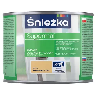 SUPERMAL® Emalia olejno-ftalowa stosowana jest do dekoracyjno-ochronnego malowania drewna, materiałów drewnopochodnych, tynków oraz elementów stalowych i żeliwnych użytkowanych wewnątrz i na zewnątrz pomieszczeń, takich jak: okna, drzwi, meble, ogrodzenia, lamperie itp. Polecana do stosowania w pomieszczeniach mieszkalnych, przeznaczonych na stały pobyt chorych w budynkach służby zdrowia oraz przeznaczonych na stały pobyt dzieci i młodzieży w budynkach oświaty, a także w pomieszczeniach przeznaczonych do przechowywania produktów żywnościowych (bez bezpośredniego kontaktu z żywnością).
- Emalia odporna na środki dezynfekujące*.
- Spełnia wymagania pomieszczeń użyteczności publicznej i służby zdrowia.
- Odporna na czynniki mechaniczne i atmosferyczne.
- Trwałe i żywe kolory.
- Doskonała wydajność i krycie.
- Trudno zapalna powłoka - klasa palności D-s1, d0.

*badania przeprowadzono na wybranych próbkach dezynfektantów