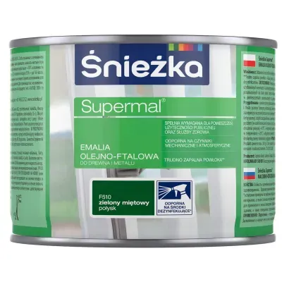 SUPERMAL® Emalia olejno-ftalowa stosowana jest do dekoracyjno-ochronnego malowania drewna, materiałów drewnopochodnych, tynków oraz elementów stalowych i żeliwnych użytkowanych wewnątrz i na zewnątrz pomieszczeń, takich jak: okna, drzwi, meble, ogrodzenia, lamperie itp. Polecana do stosowania w pomieszczeniach mieszkalnych, przeznaczonych na stały pobyt chorych w budynkach służby zdrowia oraz przeznaczonych na stały pobyt dzieci i młodzieży w budynkach oświaty, a także w pomieszczeniach przeznaczonych do przechowywania produktów żywnościowych (bez bezpośredniego kontaktu z żywnością).
- Emalia odporna na środki dezynfekujące*.
- Spełnia wymagania pomieszczeń użyteczności publicznej i służby zdrowia.
- Odporna na czynniki mechaniczne i atmosferyczne.
- Trwałe i żywe kolory.
- Doskonała wydajność i krycie.
- Trudno zapalna powłoka - klasa palności D-s1, d0.

*badania przeprowadzono na wybranych próbkach dezynfektantów