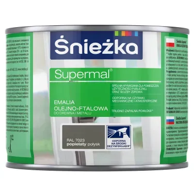 SUPERMAL® Emalia olejno-ftalowa stosowana jest do dekoracyjno-ochronnego malowania drewna, materiałów drewnopochodnych, tynków oraz elementów stalowych i żeliwnych użytkowanych wewnątrz i na zewnątrz pomieszczeń, takich jak: okna, drzwi, meble, ogrodzenia, lamperie itp. Polecana do stosowania w pomieszczeniach mieszkalnych, przeznaczonych na stały pobyt chorych w budynkach służby zdrowia oraz przeznaczonych na stały pobyt dzieci i młodzieży w budynkach oświaty, a także w pomieszczeniach przeznaczonych do przechowywania produktów żywnościowych (bez bezpośredniego kontaktu z żywnością).
- Emalia odporna na środki dezynfekujące*.
- Spełnia wymagania pomieszczeń użyteczności publicznej i służby zdrowia.
- Odporna na czynniki mechaniczne i atmosferyczne.
- Trwałe i żywe kolory.
- Doskonała wydajność i krycie.
- Trudno zapalna powłoka - klasa palności D-s1, d0.

*badania przeprowadzono na wybranych próbkach dezynfektantów