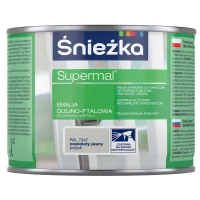 SUPERMAL® Emalia olejno-ftalowa stosowana jest do dekoracyjno-ochronnego malowania drewna, materiałów drewnopochodnych, tynków oraz elementów stalowych i żeliwnych użytkowanych wewnątrz i na zewnątrz pomieszczeń, takich jak: okna, drzwi, meble, ogrodzenia, lamperie itp. Polecana do stosowania w pomieszczeniach mieszkalnych, przeznaczonych na stały pobyt chorych w budynkach służby zdrowia oraz przeznaczonych na stały pobyt dzieci i młodzieży w budynkach oświaty, a także w pomieszczeniach przeznaczonych do przechowywania produktów żywnościowych (bez bezpośredniego kontaktu z żywnością).
- Emalia odporna na środki dezynfekujące*.
- Spełnia wymagania pomieszczeń użyteczności publicznej i służby zdrowia.
- Odporna na czynniki mechaniczne i atmosferyczne.
- Trwałe i żywe kolory.
- Doskonała wydajność i krycie.
- Trudno zapalna powłoka - klasa palności D-s1, d0.

*badania przeprowadzono na wybranych próbkach dezynfektantów