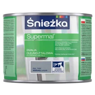 SUPERMAL® Emalia olejno-ftalowa stosowana jest do dekoracyjno-ochronnego malowania drewna, materiałów drewnopochodnych, tynków oraz elementów stalowych i żeliwnych użytkowanych wewnątrz i na zewnątrz pomieszczeń, takich jak: okna, drzwi, meble, ogrodzenia, lamperie itp. Polecana do stosowania w pomieszczeniach mieszkalnych, przeznaczonych na stały pobyt chorych w budynkach służby zdrowia oraz przeznaczonych na stały pobyt dzieci i młodzieży w budynkach oświaty, a także w pomieszczeniach przeznaczonych do przechowywania produktów żywnościowych (bez bezpośredniego kontaktu z żywnością).
- Emalia odporna na środki dezynfekujące*.
- Spełnia wymagania pomieszczeń użyteczności publicznej i służby zdrowia.
- Odporna na czynniki mechaniczne i atmosferyczne.
- Trwałe i żywe kolory.
- Doskonała wydajność i krycie.
- Trudno zapalna powłoka - klasa palności D-s1, d0.

*badania przeprowadzono na wybranych próbkach dezynfektantów