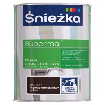 SUPERMAL® Emalia olejno-ftalowa stosowana jest do dekoracyjno-ochronnego malowania drewna, materiałów drewnopochodnych, tynków oraz elementów stalowych i żeliwnych użytkowanych wewnątrz i na zewnątrz pomieszczeń, takich jak: okna, drzwi, meble, ogrodzenia, lamperie itp. Polecana do stosowania w pomieszczeniach mieszkalnych, przeznaczonych na stały pobyt chorych w budynkach służby zdrowia oraz przeznaczonych na stały pobyt dzieci i młodzieży w budynkach oświaty, a także w pomieszczeniach przeznaczonych do przechowywania produktów żywnościowych (bez bezpośredniego kontaktu z żywnością).
- Emalia odporna na środki dezynfekujące*.
- Spełnia wymagania pomieszczeń użyteczności publicznej i służby zdrowia.
- Odporna na czynniki mechaniczne i atmosferyczne.
- Trwałe i żywe kolory.
- Doskonała wydajność i krycie.
- Trudno zapalna powłoka - klasa palności D-s1, d0.

*badania przeprowadzono na wybranych próbkach dezynfektantów