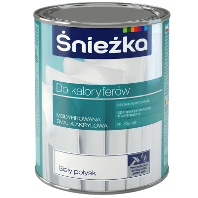Modyfikowana emalia akrylowa Śnieżka do kaloryferów ze względu na swoje doskonałe właściwości: odporność na podwyższone temperatury, brak żółknięcia i doskonałą przyczepność do podłoży przeznaczona jest przede wszyskim do dekoracyjno-ochronnego malowania kaloryferów i elementów instalacji c.o. Może być również stosowana do malowania uprzednio zagruntowanych elementów drewnianych i drewnopochodnych, stalowych, żeliwnych, tynków, podłoży betonowych, płyt gipsowo-kartonowych oraz renowacji starych wymalowań olejno-ftalowych wewnątrz pomieszczeń.
- Odporna na wysokie temperatury,
- Nie żółknie,
- Szybkie wysychanie,
- Zwiększona trwałość powłoki.