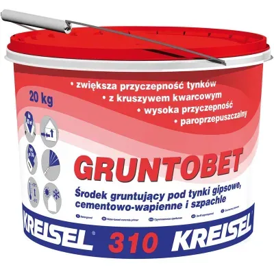 Grunt przeznaczony do ostatecznego przygotowania powierzchni betonowych przed nanoszeniem tynków gipsowych i cementowo-wapiennych

Poprawia przyczepność tynków, ułatwia ich nakładanie oraz wyrównuje i ogranicza chłonność podłoża

Nadaje się do wykonywania warstwy kontaktowej na gładkich i niechłonnych podłożach.

- Wodoodporny
- Mrozoodporny
- Paroprzepuszczalny
- Zwiększa przyczepność tynków
- Ułatwia nakładanie tynków