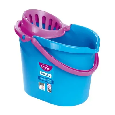 - Wytrzymałe
- Pojemność do 15L
- Kolor: niebieski i zielony

Nowoczesne, pojemne i wytrzymałe. Posiada duży i wygodny wyciskacz do mopów. Umożliwia wyciskanie mopa z dużą siłą – wiadro się nie złamie i nie przewróci.