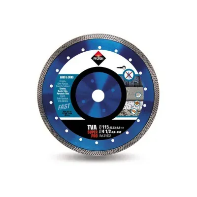 Znajomość rynku oraz ciężka praca doprowadziły w RUBI do zaoferowania wykonawcom tarczy TURBO VIPER – TVA. Tarcza ta jest zalecana do cięcia na sucho twardych materiałów takich jak granit, płytki rustykalne, klinkier, materiały ogniotrwałe, łupki oraz oczywiście płytki gresowe.

Specjalny kształt obrzeża tarczy diamentowej TVA gwarantuje większą szybkość cięcia w najtwardszych materiałach bez utraty jakości wykończenia.