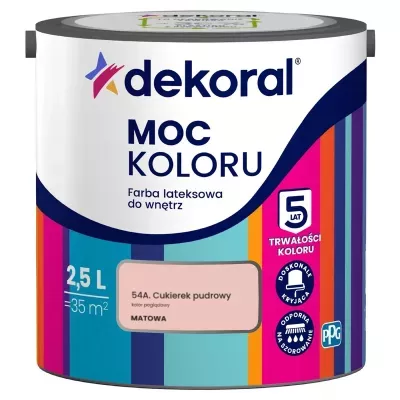 513676 DEKORAL MOC KOLORU CUKIEREK PUDROWY 2,5L MAT farba lateksowa odporna na szorowanie zużycie 14m2L.jpg