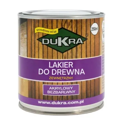 Lakier do drewna akrylowy zewnętrzny bezbarwny 250ml półmat Dukra