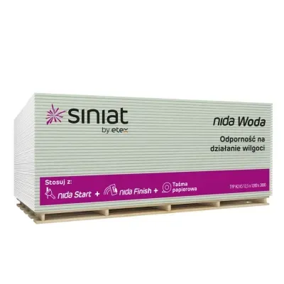 Płyta karton gips impregnowana Nida Woda 1200mm x 2000mm x 12,5mm GKBI Siniat