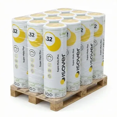 Oryginalne opakowanie: Wełna mineralna Lanae Super-Mata Plus 10cm 032 Paleta 64,8m2 Isover