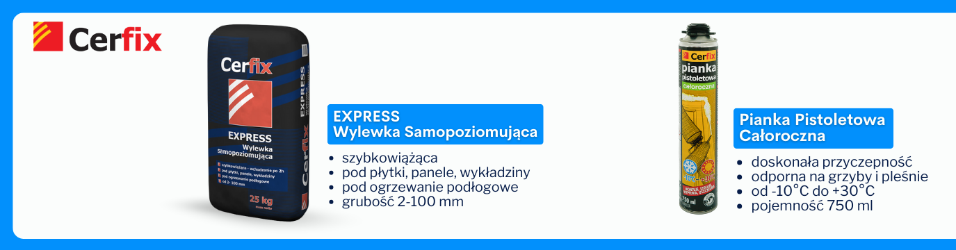 Produkty marki Cerfix - pianka i wylewka betonowa