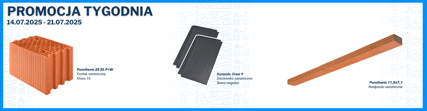 Pustak ceramiczny porotherm 25 E3 P+W; dachówka  ceramiczna Koramic Orea 9, Nadproże ceramiczne porotherm 11,5
