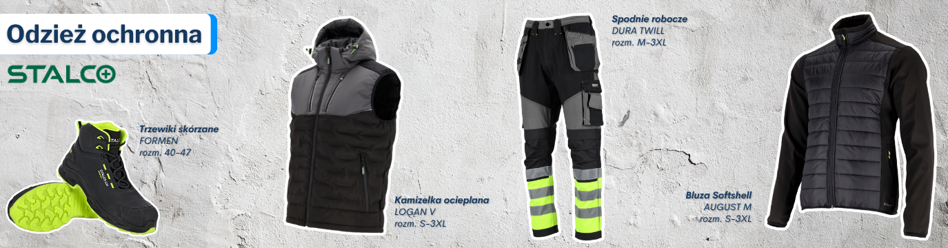Zimowa odzież robocza marki Stalco - kurtka, kamizelka, spodnie i buty